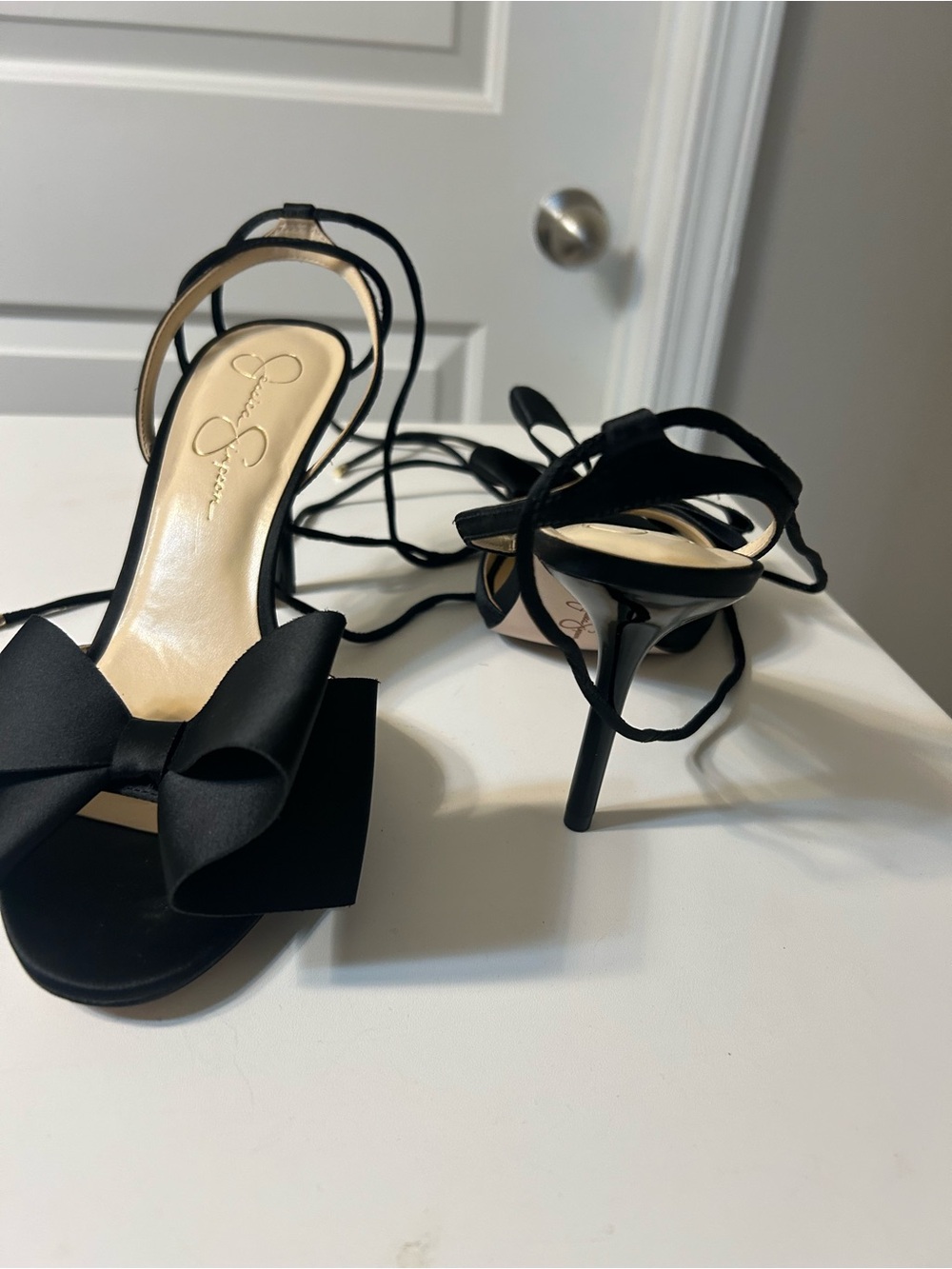 Jessica Simpson Black Lace-Up Heeled Sandals